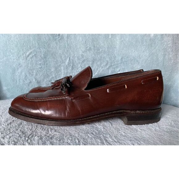Johnston & Murphy Brown Square Toe TASSLE Leather Dress Shoes mens 9.5 D - Picture 1 of 8
